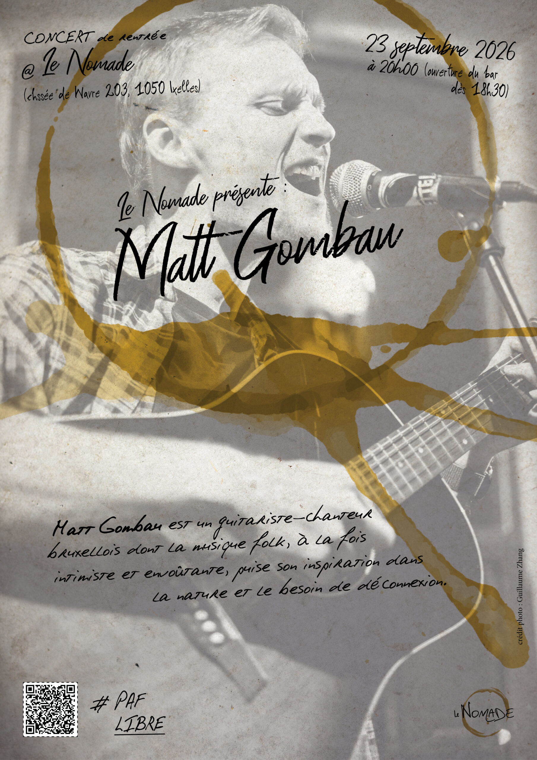 Affiche du concert de Matt Gombau le 23 septembre 2026 au Nomade.