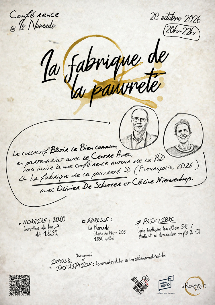 Affiche de la conférence "La fabrique de la pauvreté" le 28 octobre 2026 au Nomade.